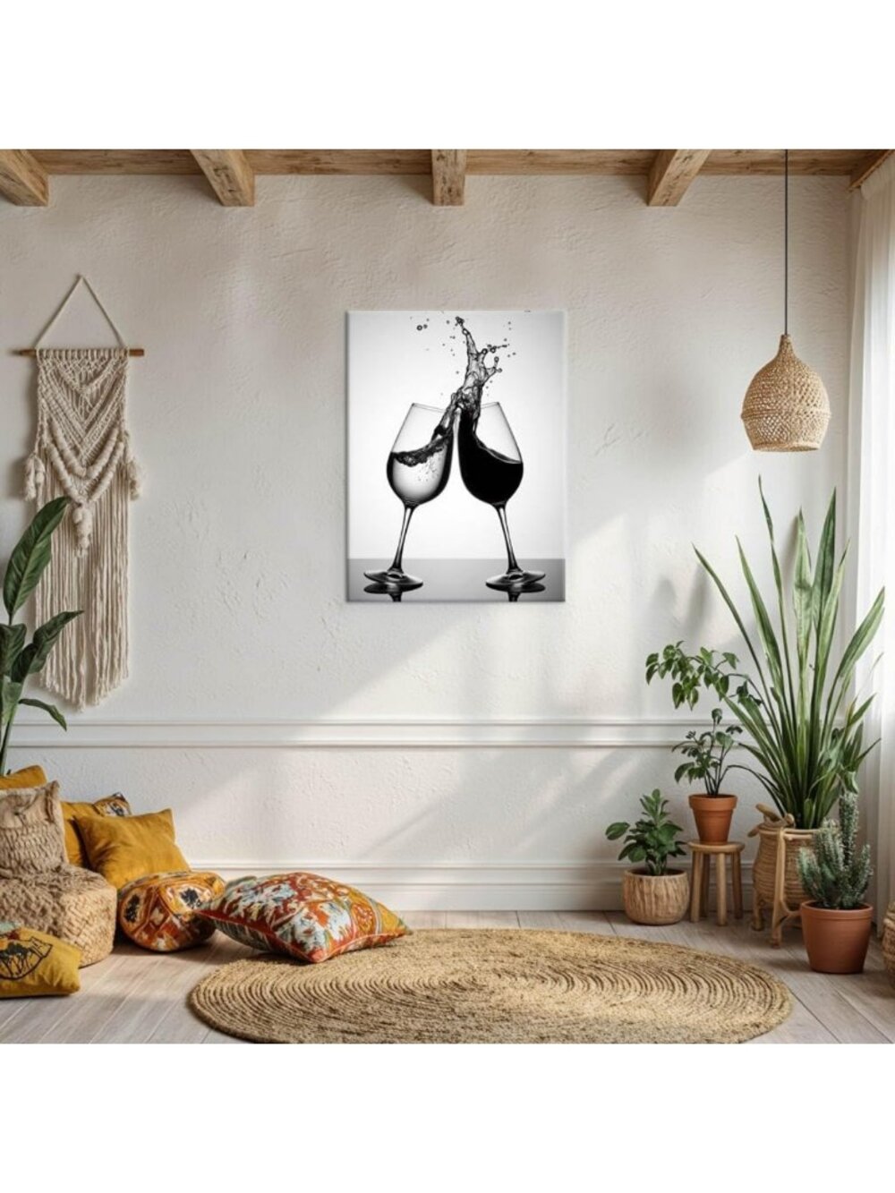 Modern Black & White Wine Splash Canvas Art Print - Abstract Home Decor 18x24 - Picture 4 of 6
